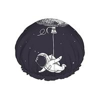 Cuffia da a Spaceman, Astronomia divertente Vola con la luna come un palloncino Cuffia da bagno impermeabile a doppio strato perfetta per tutte le lunghezze e gli spessori dei capelli