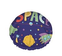 Cuffia da a spaziale,icone spaziali dei cartoni animati con astronave disco volante stelle e pianeti alieni Cuffia da bagno impermeabile a doppio strato perfetta per tutte le lunghezze e gli spessori