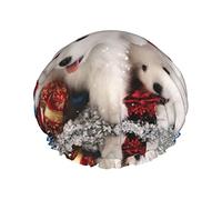 Cuffia da a stampata con cane bianco neve di buon Natale, cuffie da bagno riutilizzabili impermeabili per salone spa per donne, uomini, ragazzi e ragazze