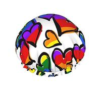 Cuffia da a stampata con cuori Gay Pride color arcobaleno per donna, cuffia da bagno elastica riutilizzabile, doppio cappello da a impermeabile
