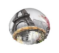 Cuffia da a stampata con dipinto a olio della Torre Eiffel di Parigi per donna, cuffia da bagno impermeabile a doppio strato, cuffie da bagno riutilizzabili, protezione elastica per capelli, cuff