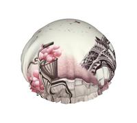 Cuffia da a stampata con la romantica Torre Eiffel di Parigi per donna, cuffia da bagno impermeabile a doppio strato, cuffie da bagno riutilizzabili, protezione elastica per capelli, cuffia da do