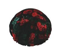 Cuffia da a stampata rosa rossa e nera, cuffie da bagno riutilizzabili impermeabili per salone spa per donne, uomini, ragazzi e ragazze