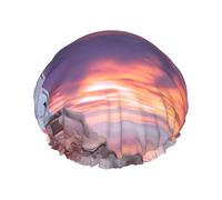 Cuffia da a Sunset Lighthouse Ocean Sea, cuffia da notte cuffia da bagno elastica impermeabile a doppio strato cuffia da bagno riutilizzabile