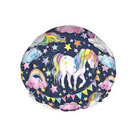 Cuffia da a Unicorno Simpatico Animale Cavallo con Coda di Capelli Arcobaleno Bandiere Nuvole Stelle Cuffia da Bagno Grande per Donne Uomini Ragazze Capelli Lunghi Cappelli Riutilizzabili Imper