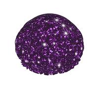 cuffia da a viola scuro con glitter scintillanti per donna, protezione elastica e riutilizzabile, cuffia da bagno per capelli, doppia impermeabile, cappello da bagno