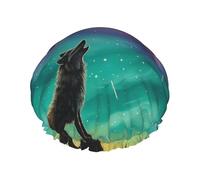 Cuffia da bagno Aurora con che ulula sotto le luci celestiali, riutilizzabile, impermeabile, doppia protezione per i capelli