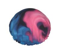 Cuffia da bagno blu e rosa con stampa fuoco, per capelli lunghi e corti, lavabile, con fascia elastica per capelli lunghi, treccia