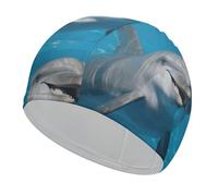Cuffia da bagno, cappello, tessuto, delfino con un sorriso, cuffia da nuoto per capelli corti per mantenere i capelli asciutti, cuffie da bagno impermeabili per donne e uomini, cuffie da doccia