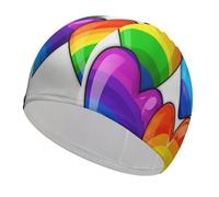 Cuffia da bagno color arcobaleno con cuori Gay Pride ad alta elasticità, adatta sia per capelli lunghi e corti, comoda cuffia da doccia grande per ridurre la resistenza e protezione dei capelli