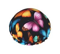 Cuffia da bagno colorata con stampa a farfalla per capelli lunghi e corti, lavabile con fascia elastica per capelli lunghi, treccia