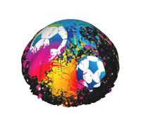 Cuffia da bagno colorata con stampa calcistica per capelli lunghi e corti, lavabile, fascia elastica per capelli lunghi, treccia