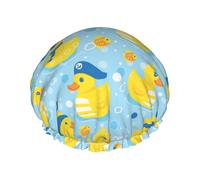 Cuffia da bagno con adorabile paperella di gomma e cappello da marinaio, riutilizzabile, impermeabile, doppia protezione per i capelli.