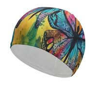 Cuffia da bagno con motivo a farfalla, elastica, adatta sia ai capelli lunghi che a quelli corti, comoda cuffia da a grande per ridurre la resistenza e proteggere i capelli.