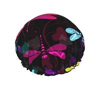 cuffia da bagno con motivo libellule colorate per donna, cuffia da a reversibile oversize impermeabile grande progettata per tutte le lunghezze di capelli, ri