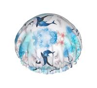 Cuffia da bagno con stampa di balene marine e meduse, protezione per capelli a doppio strato, copertura elastica per capelli per lavare il viso, 27 cm