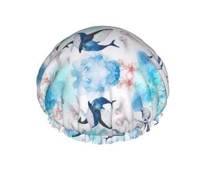 Cuffia da bagno con stampa di balene marine e meduse, protezione per capelli a doppio strato, copertura elastica per capelli per lavare il viso, 27 cm