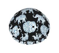 Cuffia da bagno con stampa elefante-blu, protezione per capelli a doppio strato, copertura elastica per lavare il viso, 27 cm