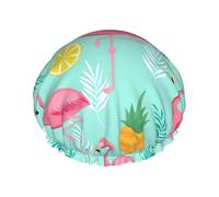 Cuffia da bagno con stampa fenicottero rosa per capelli lunghi e corti, lavabile, fascia elastica da bagno per capelli lunghi, treccia