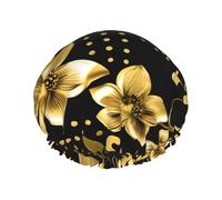 Cuffia da bagno con stampa floreale nera e oro per capelli lunghi e corti, lavabile, fascia elastica per capelli lunghi, treccia
