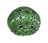 Cuffia da bagno con stampa in pelle di serpente verde, protezione per capelli a doppio strato, copertura elastica per lavare il viso, 27 cm