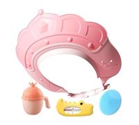 Cuffia da bagno, cuffia da bagno, visiera da bagno con indicatore della temperatura 'acqua e tazza per shampoo, berretto di sicurezza con spazzola per shampoo per la protezione degli occhi e delle