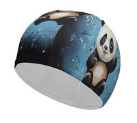 Cuffia da bagno Panda che balla sulle note musicali, alla moda, leggera, impermeabile, per adulti, adatta a capelli lunghi, spessi e ricci.