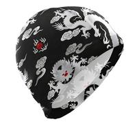 Cuffia da bagno per adulti, per capelli corti, impermeabile, per nuoto, protezione dei capelli, stile cinese, dragone, colore nero