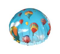 Cuffia da bagno per capelli lunghi e corti, con palloncini colorati, con stampa di cielo, lavabile, per capelli lunghi, treccia