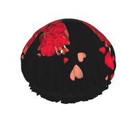 Cuffia da bagno per capelli lunghi e corti, con stampa di farfalle e cuori rossi, per capelli lunghi e corti, lavabile, per capelli lunghi, treccia