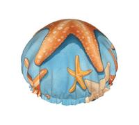 Cuffia da bagno per capelli lunghi e corti, con stampa di stelle marine, lavabile, con fascia elastica per capelli lunghi, treccia