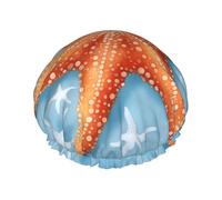 Cuffia da bagno per capelli lunghi e corti, con stampa di stelle marine, lavabile, fascia elastica per capelli lunghi, treccia