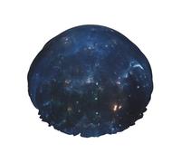 Cuffia da bagno per capelli lunghi e corti, lavabile, con stampa cielo stellato, con fascia elastica lavabile, per capelli lunghi, treccia