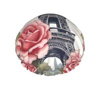 Cuffia da bagno per capelli lunghi e corti, lavabile, con stampa di rose e torre Eiffel