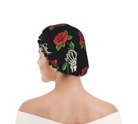 Cuffia da Bagno per Donna Black Goth Skull Skeleton Hand Holding Red Roses