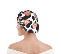 Cuffia da Bagno per Donna Pink Strawberry Cow Cuffia da Doccia per Salone | Impermeabile Cuffie da Doccias Con elastici Cuffia Doccia per Hotel Spa