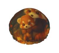 Cuffia da bagno riscaldante Red Panda Family Fireside, riutilizzabile, impermeabile, doppia protezione per i capelli