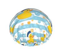 Cuffia da bagno riutilizzabile con anatra di gomma che indossa un cappello da marinaio, impermeabile, doppia protezione per i capelli, cuffia da a