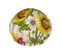 Cuffia da bagno riutilizzabile con stampa di api, girasoli, margherite, rose, fiori, copertura per capelli lunghi e spessi, copricapo da 26,9 cm