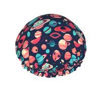 Cuffia da bagno riutilizzabile con stampa di pianeti spaziali, copertura per capelli lunghi e spessi, copricapo da 26,9 cm