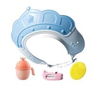 Cuffia da bagno, scudo per lavare i capelli con indicatore della temperatura 'acqua e tazza per shampoo, tappo per shampoo con spazzola per shampoo, rende il bagno dei bambini più divertente