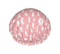 Cuffia da bagno stampata con coniglio bianco, protezione per capelli a doppio strato, copertura elastica per capelli per lavare il viso, 27 cm