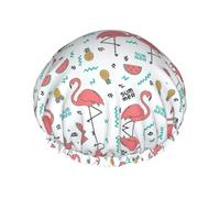 Cuffia da bagno stampata con fenicottero rosa, protezione per capelli a doppio strato, copertura elastica per lavare il viso, 27 cm