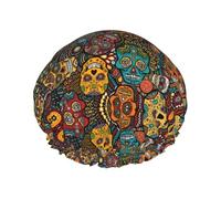 Cuffia da bagno stampata con motivo Sugar and Skulls, protezione per capelli a doppio strato, copertura elastica per lavare il viso, 27 cm