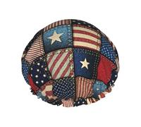 Cuffia da bagno stampata patchwork con bandiera americana, protezione per capelli a doppio strato, copertura elastica per capelli per lavare il viso, 27 cm