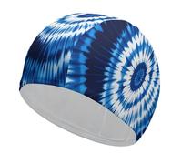 Cuffia da bagno tie-dye blu ad alta elasticità per capelli lunghi e corti, comoda cuffia da doccia grande per riduzione della resistenza e protezione dei capelli