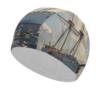 Cuffia da bagno vintage in stile nautico, bianca, ad alta elasticità, adatta sia ai capelli lunghi che a quelli corti, comoda cuffia da a grande per ridurre la resistenza e proteggere i capelli.