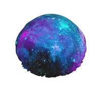 Cuffia da bagno viola con stampa cielo stellato per capelli lunghi e capelli corti, lavabile, fascia elastica da bagno per capelli lunghi, treccia