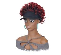 Cuffia da baseball nera con capelli afro corti cuciti, capelli crespi sintetici, ricci, da donna, 1BTBUG# 175 g Aggiunge volume dei capelli