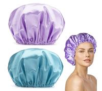 Cuffia da doccia, 32 cm, grande, impermeabile, riutilizzabile, a doppio strato, con fascia elastica, per adulti, per capelli lunghi